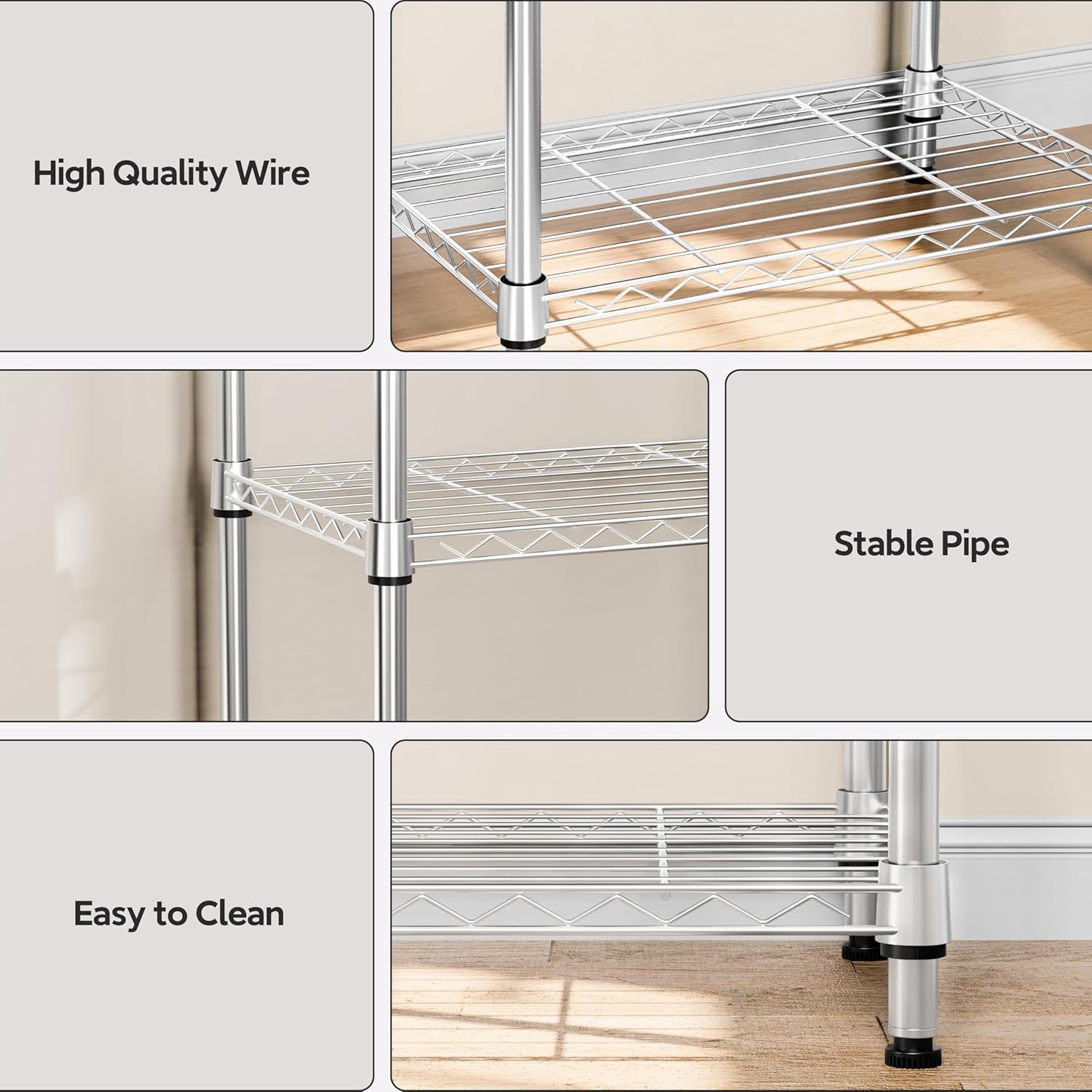 5 Tiers Shelf Metal Storage Shelves Wire Rack Closet Organizers with Wheel for Garage Kitchen Bathroom Laundry Chrome 11.8" D x 17.7" W x 55" H - NestledHome