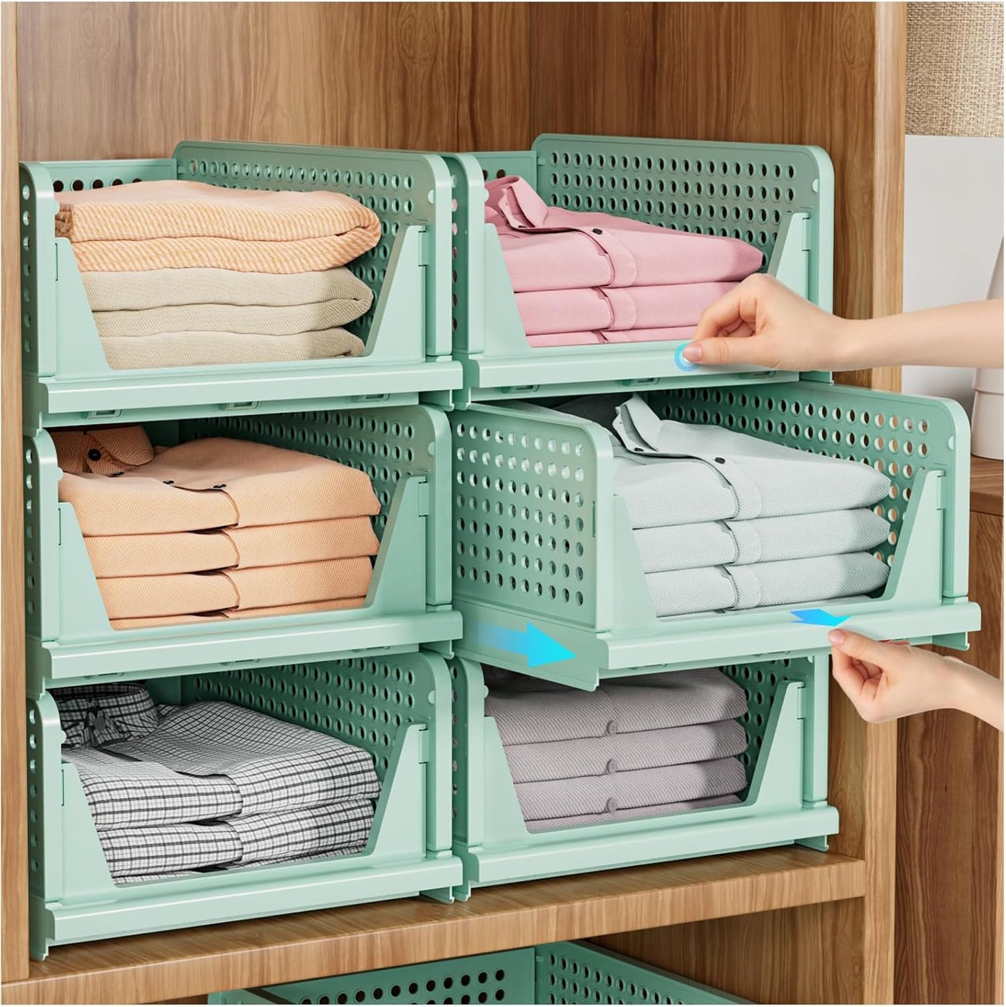 SNSLXH 5 Pack Stackable Closet Organizer Box, Multifunctional & Foldable Closet Storage Basket for Bathroom Kitchen Laundry Room Wardrobe Storage, Space-Saving Clothes Storage Drawer Organizer, Green - NestledHome