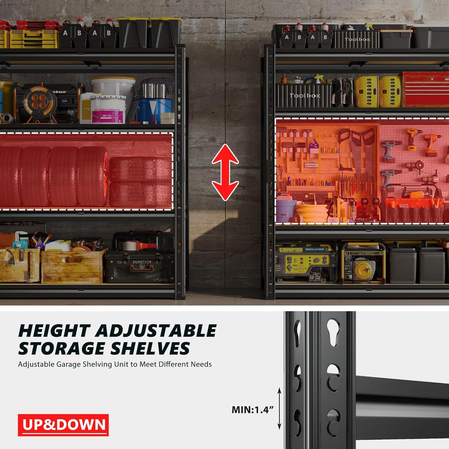 REIBII 48" W Garage Shelving Heavy Duty, 2000LBS Storage Shelves, 4 Tier Adjustable Metal Shelves for Garage Shelving Sturdy Industrial Shelf, Easy Assemble, 48" W x 60" H x 18" D - NestledHome