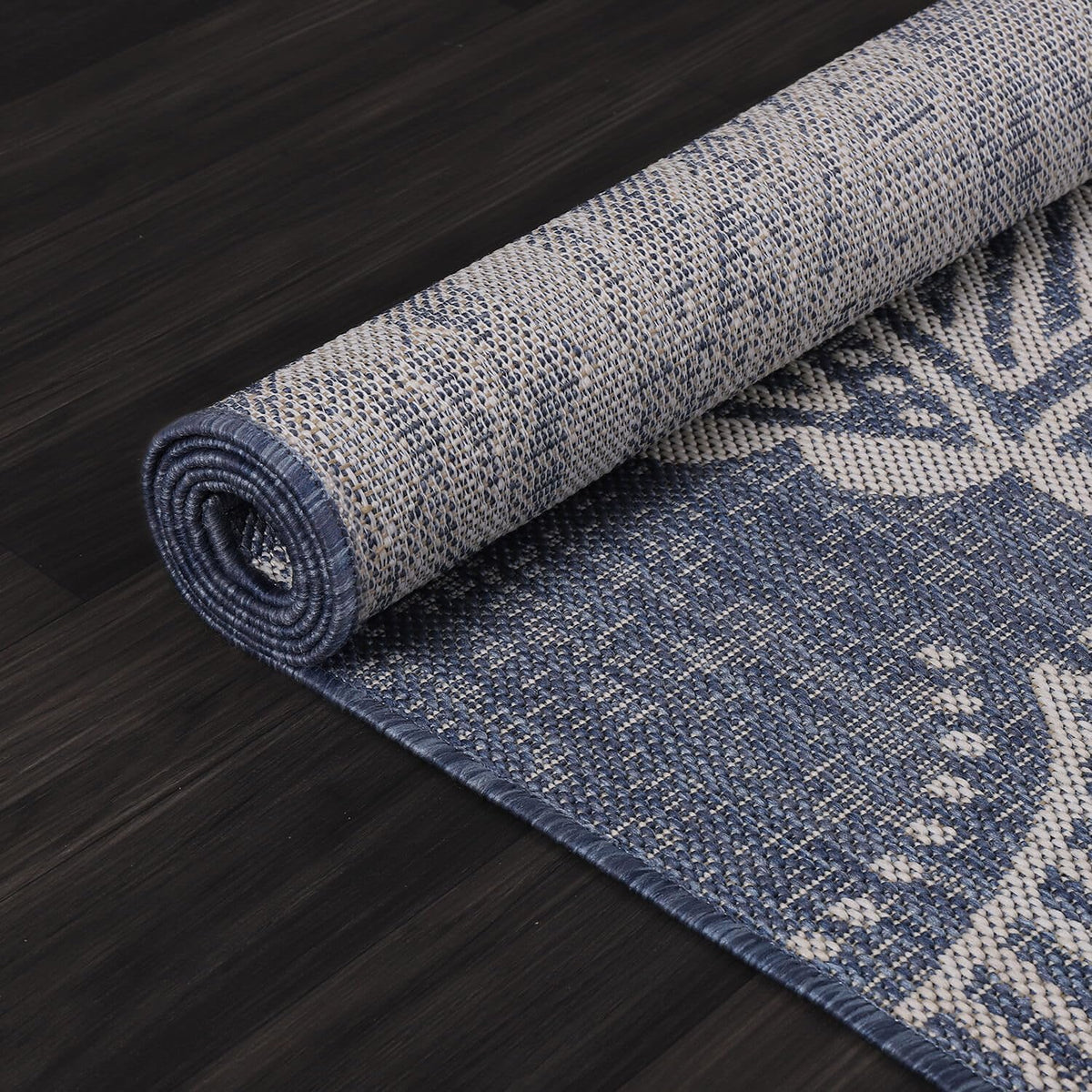Medallion Outdoor Rug 5x7 Washable Outside Carpet for Indoor Patio Porch Waterproof Easy Cleaning Non Shedding Area Rugs Blue 5 x 7