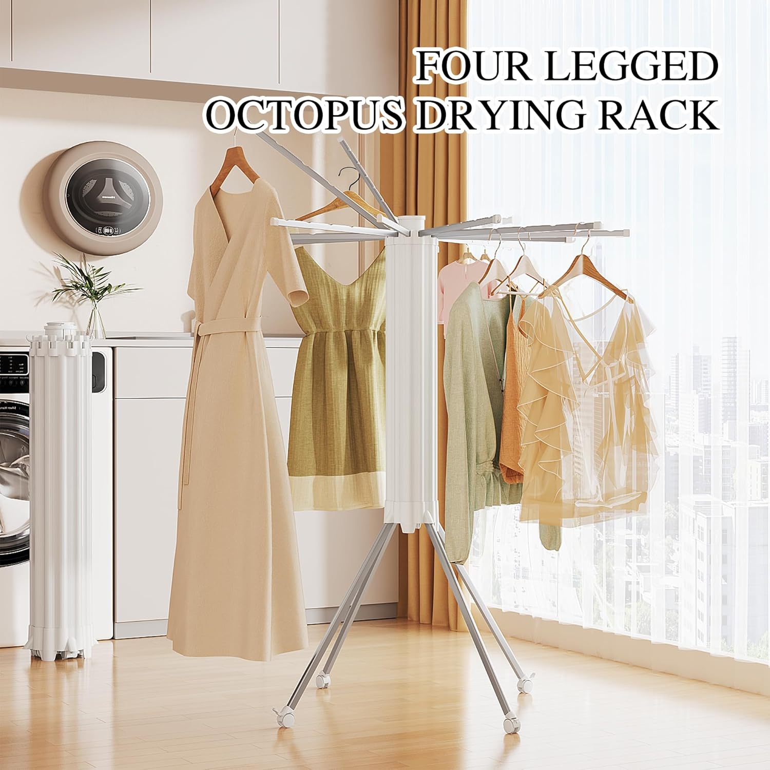 JOOM 4 Legs Single Layer Clothes Drying Rack, Garment Rack Portable and Foldable Space Saving Laundry Drying Rack - Drying Rack Clothing Floor Folding Balcony Bedroom Household Aluminum - NestledHome