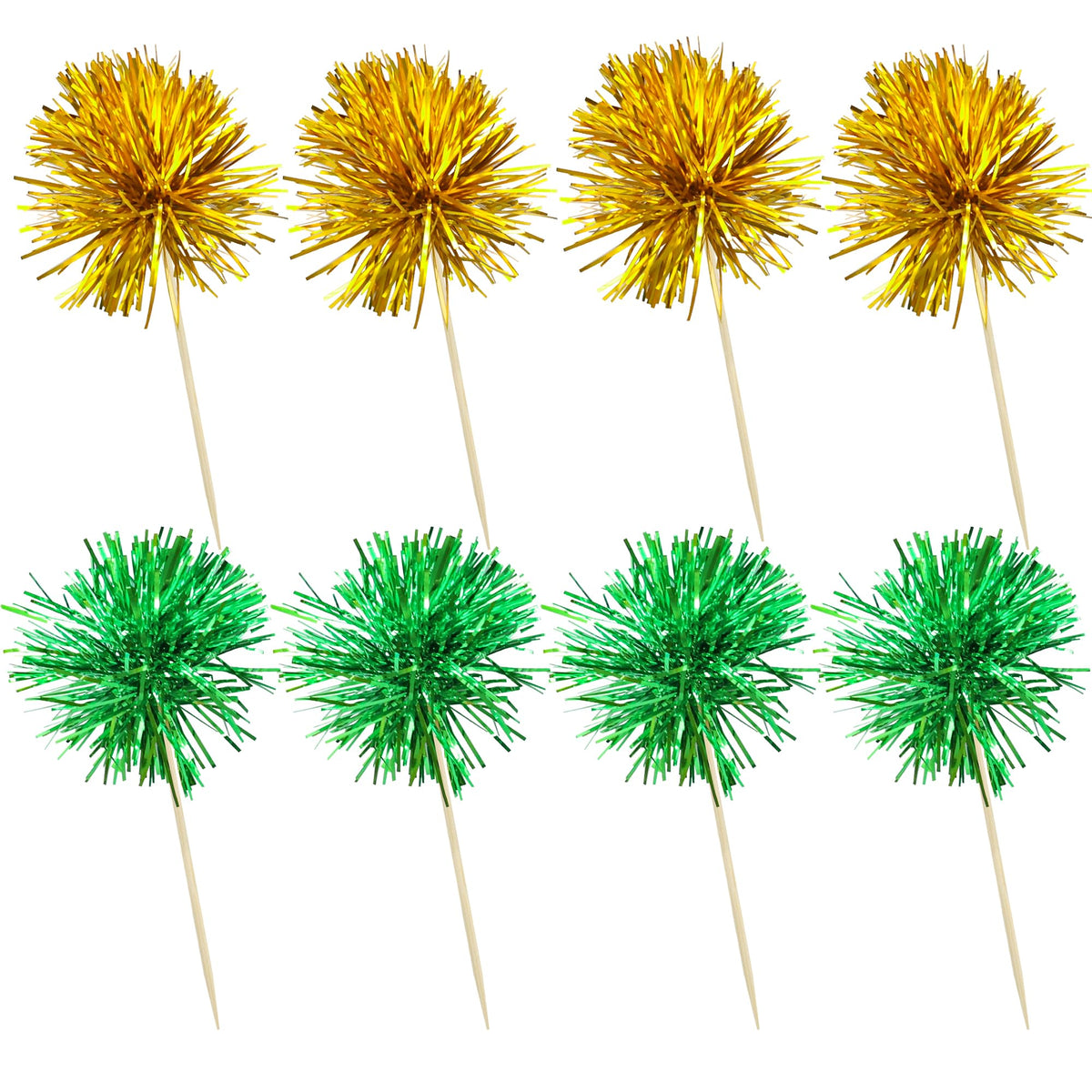 30Pcs Foil Firework Cupcake Toppers Sparkle Tinsel Cupcake Picks Birthday Cake Decorations Drink Stirrers Cocktail Food Fruit Toothpicks for Baby Shower Graduation Party Supplies Green Gold (30 Count)