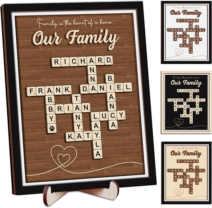 Custom Scrabble Family Name Frame Gifts for Mother's Day from Daughter Son Scrabble Puzzle Sign Wall Art, Grandkid Crossword Tiles Letter Sign, Mothers Day Birthday Gifts for Mom, Nana Wall Decor