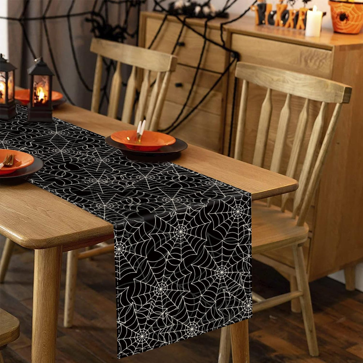 Halloween Table Runner Spider Web Black Linen Table Runners for Seasonal Holidays Indoor Outdoor Kitchen Dining Party Home Decor 13 x 72 Inch