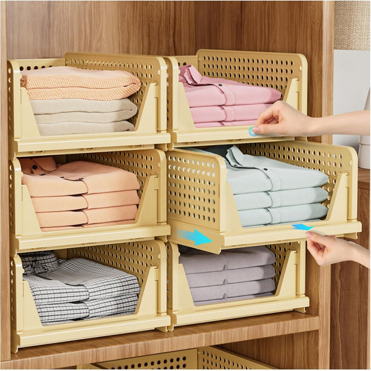 SNSLXH 5 Pack Stackable Closet Organizer Box, Multifunctional & Foldable Closet Storage Basket for Bathroom Kitchen Laundry Room Wardrobe Storage, Space-Saving Clothes Storage Drawer Organizer, Yellow - NestledHome