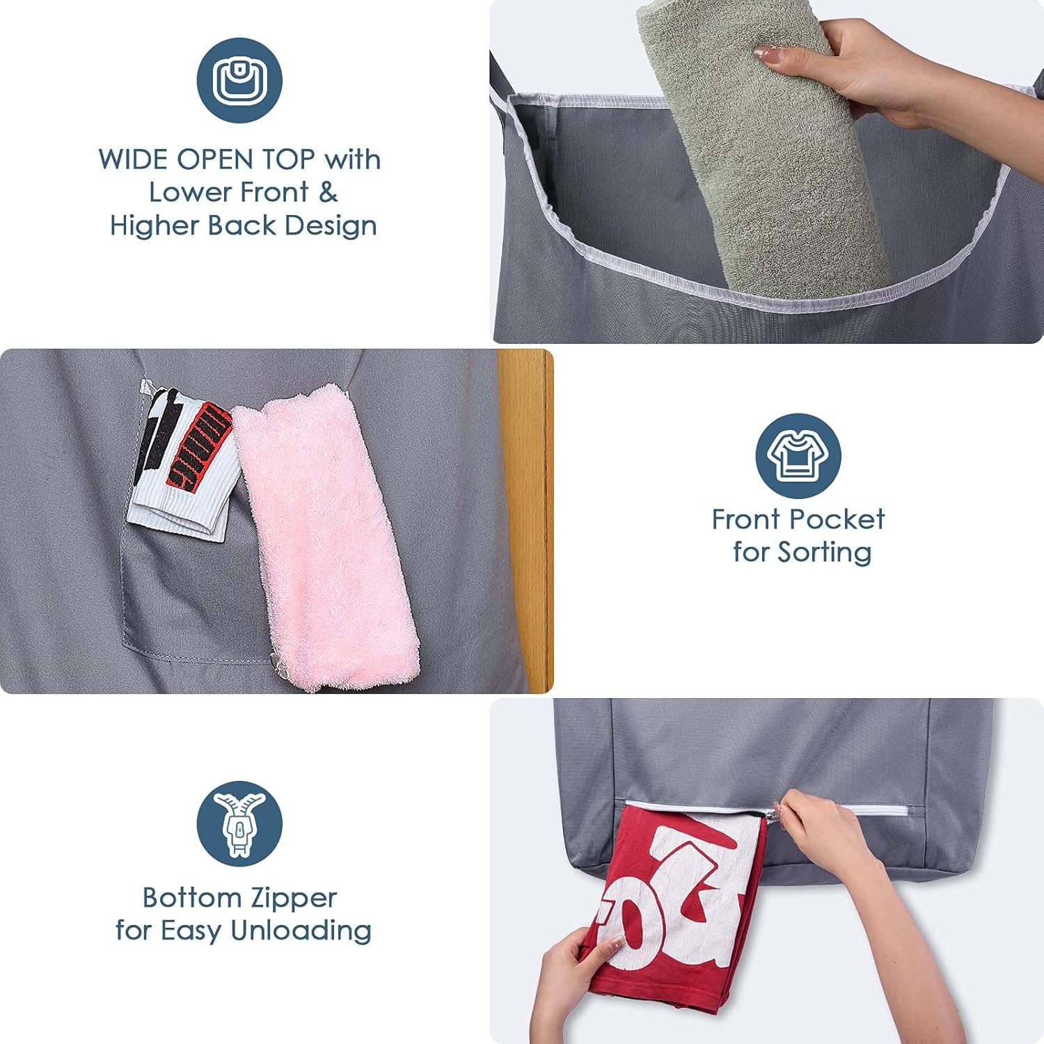 The Fine Living Co. X-Large Hanging Laundry Hamper with Over Door Hooks & Adhesive, Durable Space Saving Laundry Bag with Zipper and Wide Open Top,Hanging Dorm Laundry Hamper 20"x3.75"x31" (Gray-XL) - NestledHome