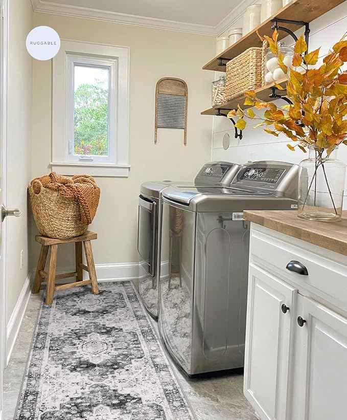 Moynesa Ultra-Thin Washable Runner Rug 2x7 for Hallway Non-Slip, Grey Kitchen Runner Rugs with Rubber Backing, Long Non Shedding Low Pile Bedroom Bedside Carpet for Bathroom Laundry Living Room