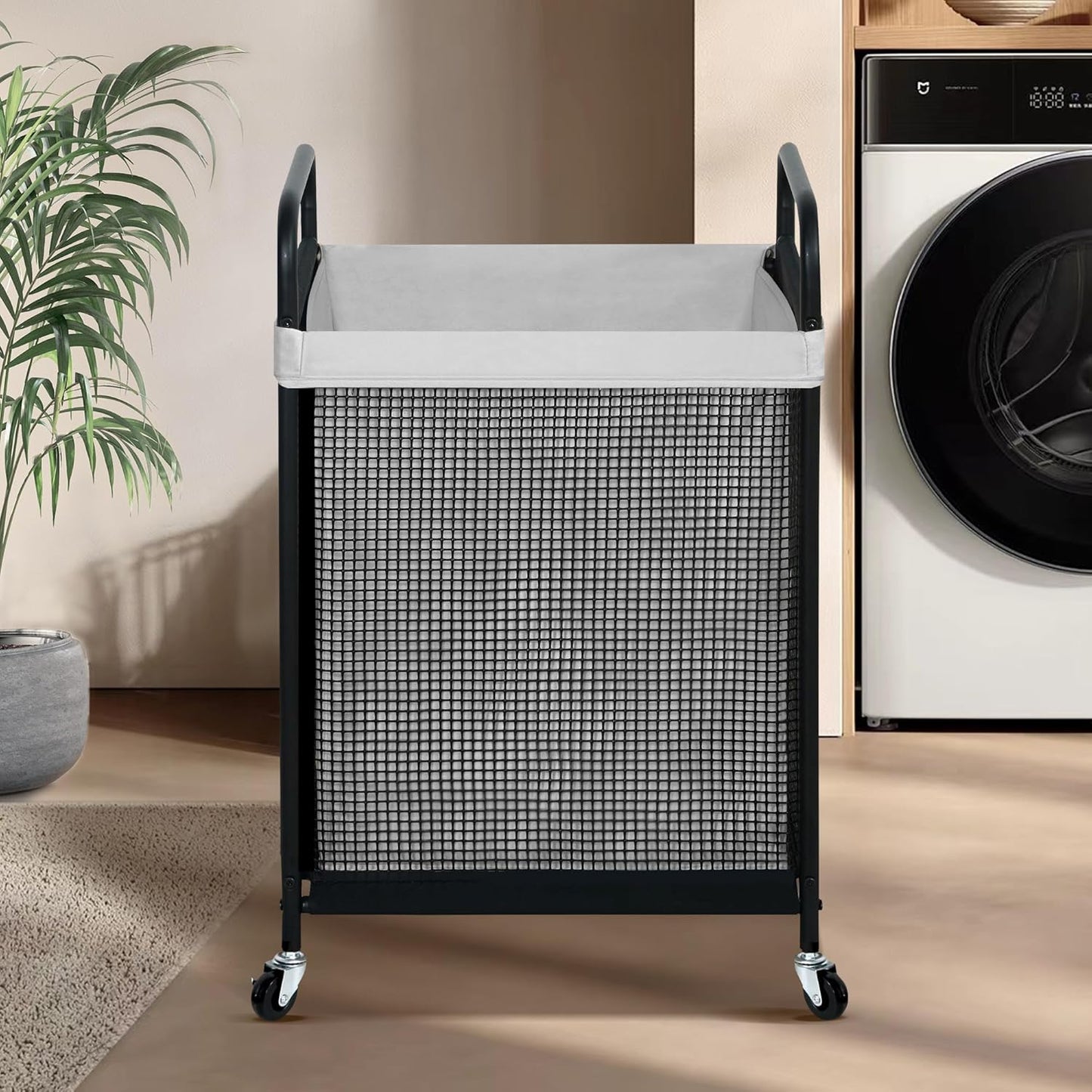 STO STO Laundry Hamper, 90L Rolling Laundry Sorter Cart with Removable and Washable Liner Bag, Rolling Clothes Hamper with Metal Handle for Laundry Room and Bedroom, Gray - NestledHome