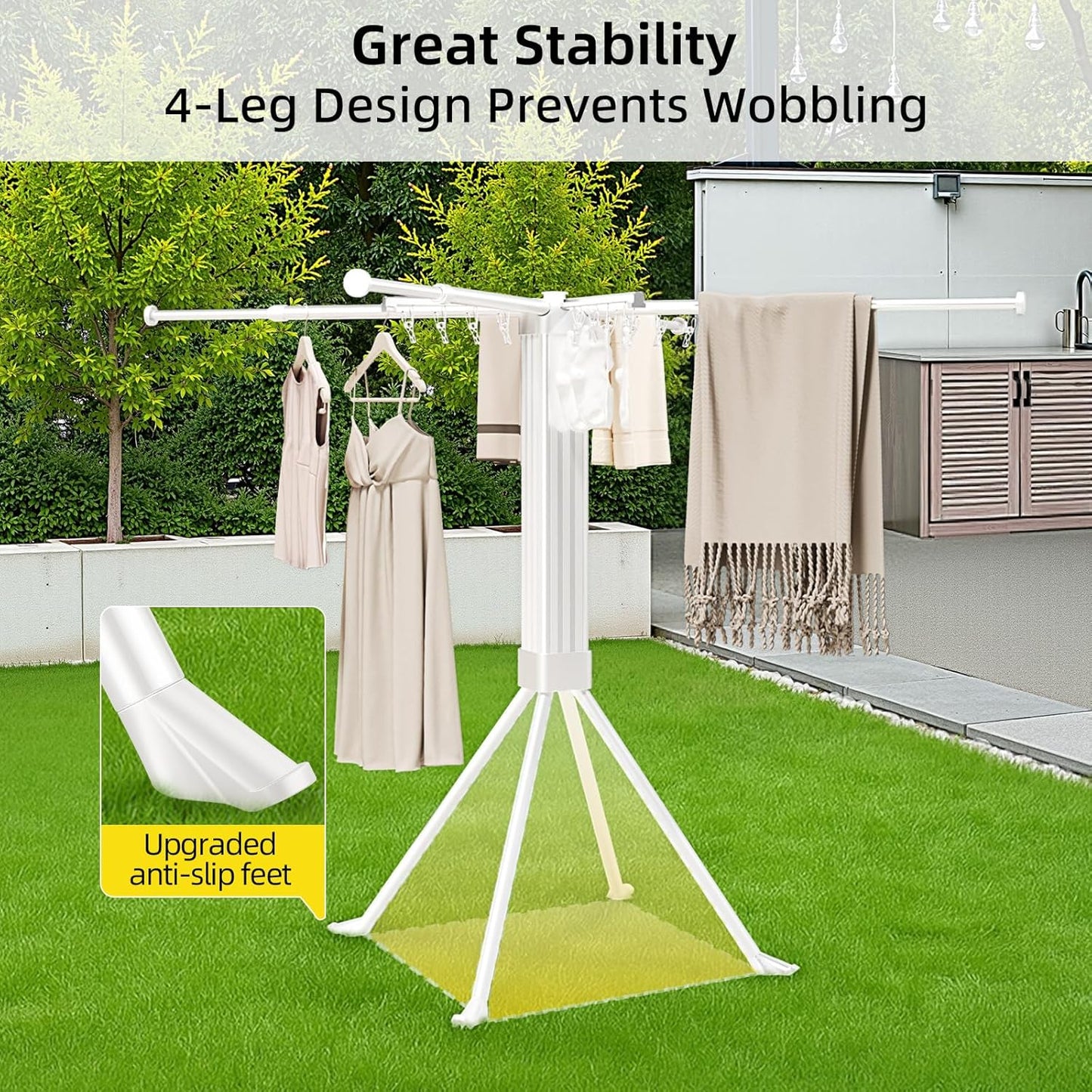 BIREN Clothes Drying Rack Foldable Extending Laundry Rack with 16 Clips Collapsible Clothing Rack Space-Saving Clothing Racks for Hanging Clothes, Indoor, Camping, Balcony, Outdoor - NestledHome