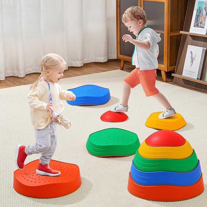 Fanboxk Stepping Stones for Kids,Non-Slip Toddler Sensory Stepping Stones for Promoting Toddler Balance Coordination Skills,Obstacle Courses Sensory Toys Outdoor or Indoor Play for Kids Age 3-8