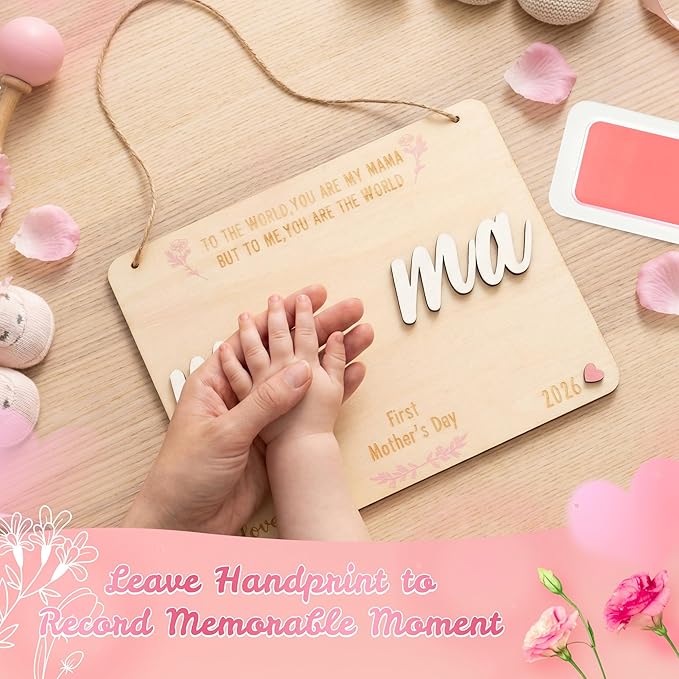 R HORSE 3D First Mother's Day Baby DIY Handprint Hanging Art Sign, Wooden Handprint Art Craft Sign from Baby, First Mothers Day Gift for Mom from Daughter or Son Memory Keepsake Craft Wall Decor