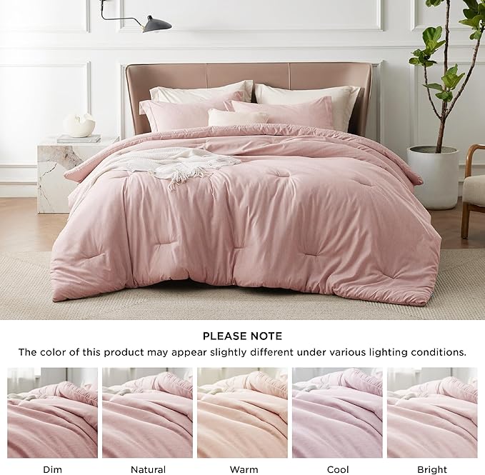 Bedsure Full Comforter Set - Pink Soft Bedding for All Seasons, Cationic Dyed Bed Set, 3 Pieces, 1 Full Size Comforter (82"x86") and 2 Pillow Shams (20"x26"+2")
