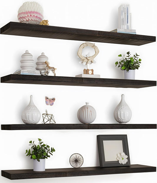 36 Inch Floating Shelves for Wall Rustic Brown Wood Wall Shelves for Bedroom Set of 4 - NestledHome