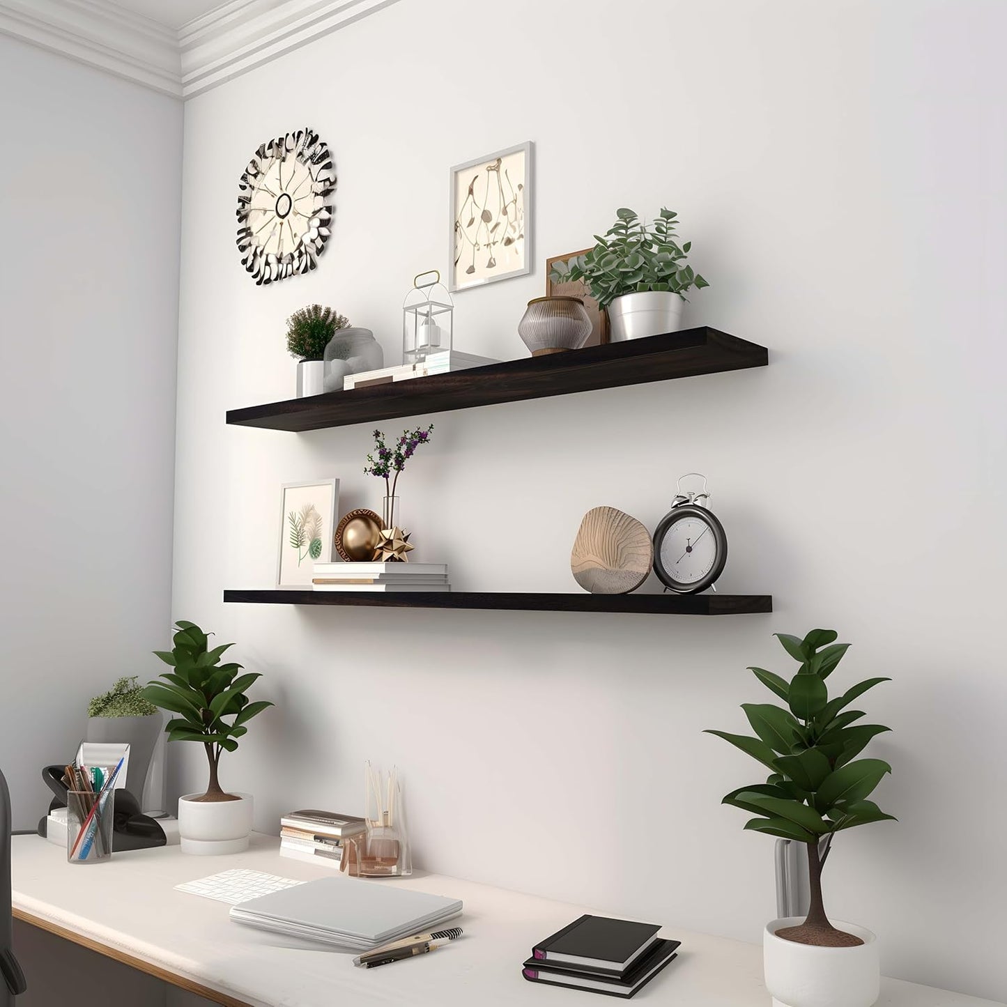 Wood Floating Shelves for Wall Decor, Rustic Wall Shelves for Bedroom Bathroom Kitchen Living Room, Set of 4 Walnut 36 Inch - NestledHome