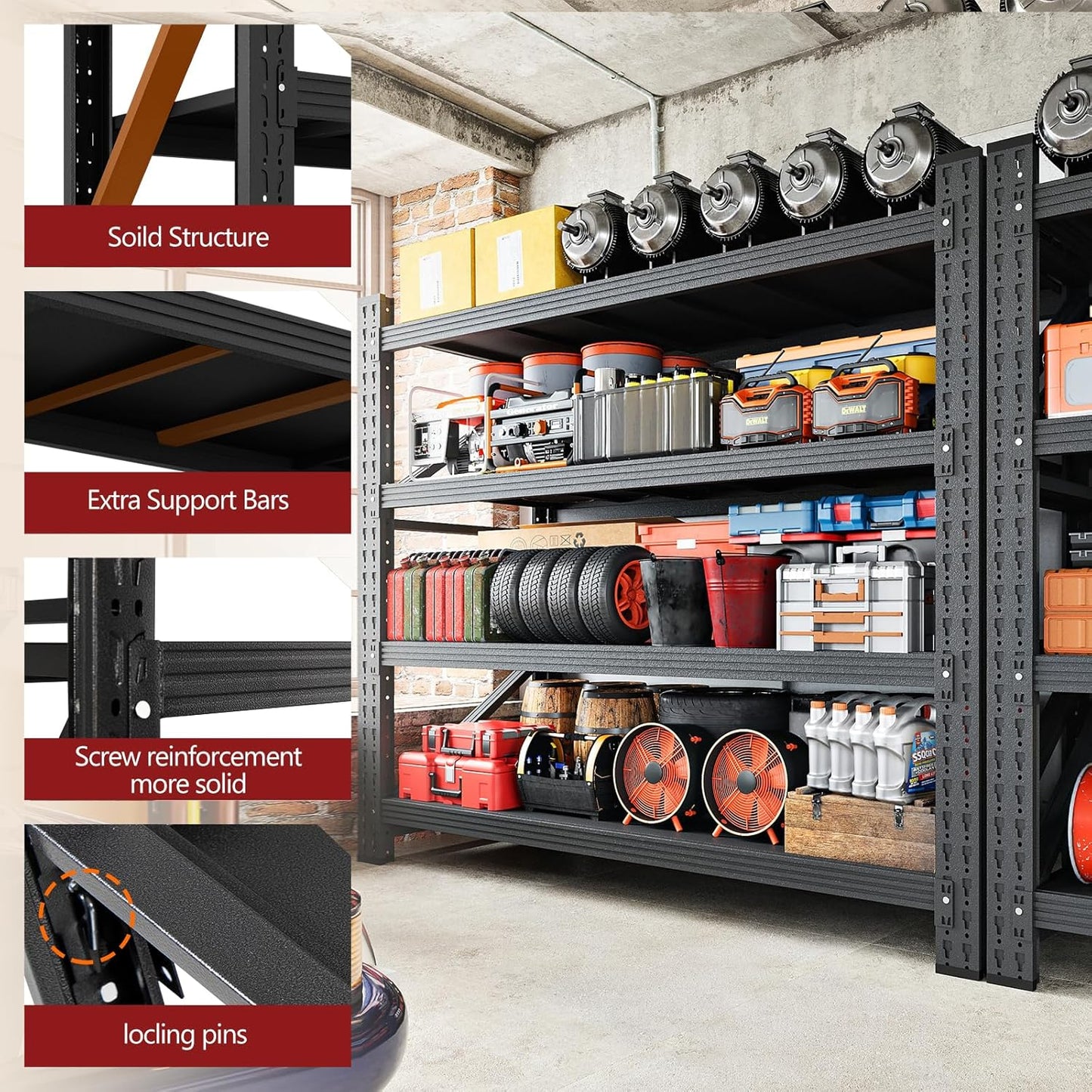 3000LBS Storage Shelves,48" W Garage Shelving Heavy Duty Metal Adjustable Garage Shelves, Shelving Units Industrial Shelving for Warehouse,48" W x 24" D x 69" H,Black - NestledHome