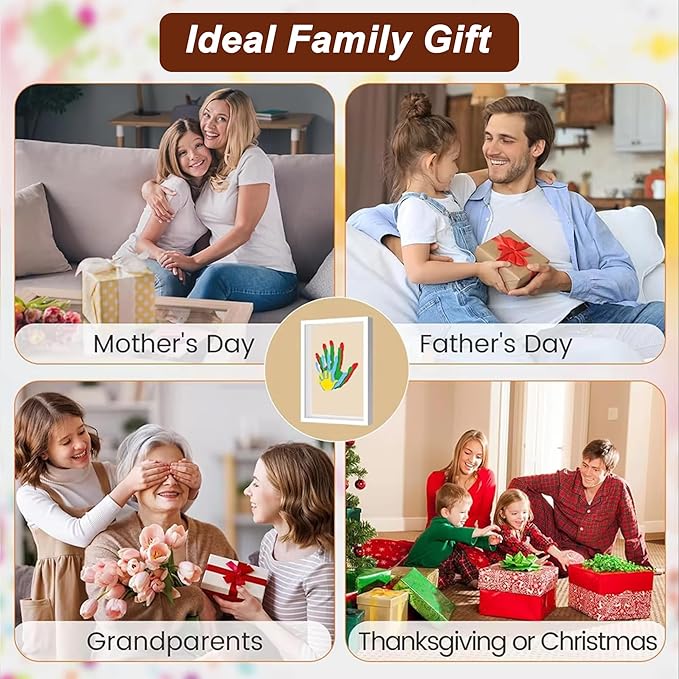 Hand and Footprint Kit for Family New Parents Mom Baby Keepsake, 5 Sheets, White Wood Frame, Handprint Ornament Crafts Gift for Christmas Birthday Anniversary Mother's Day Father's Day Adoption Days