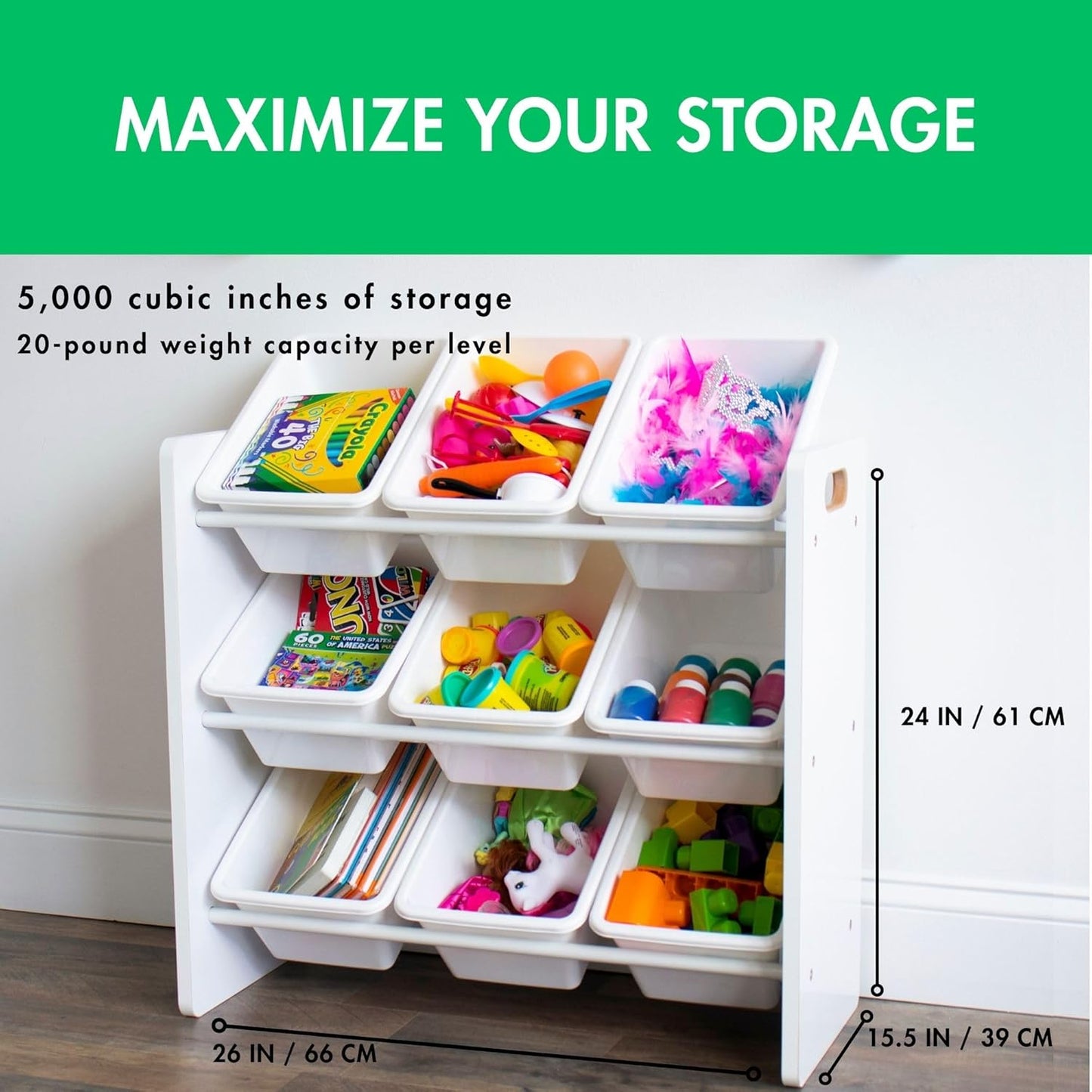 Humble Crew 9-Bin Toy Organizer – Cambridge White Plastic Bins, 3-Tier Storage Solution for Kids' Playrooms and Nurseries - NestledHome