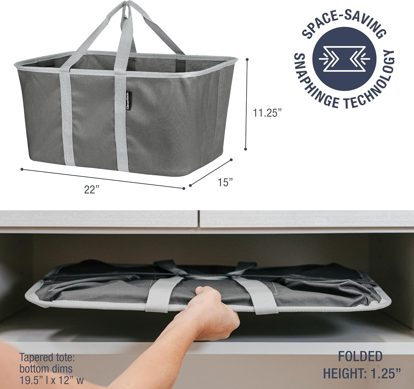 CleverMade Collapsible Laundry Tote - Charcoal Gray 2-Pack 50L - Foldable Storage Organization Container for Clothes Laundry Room Storage Solution - NestledHome