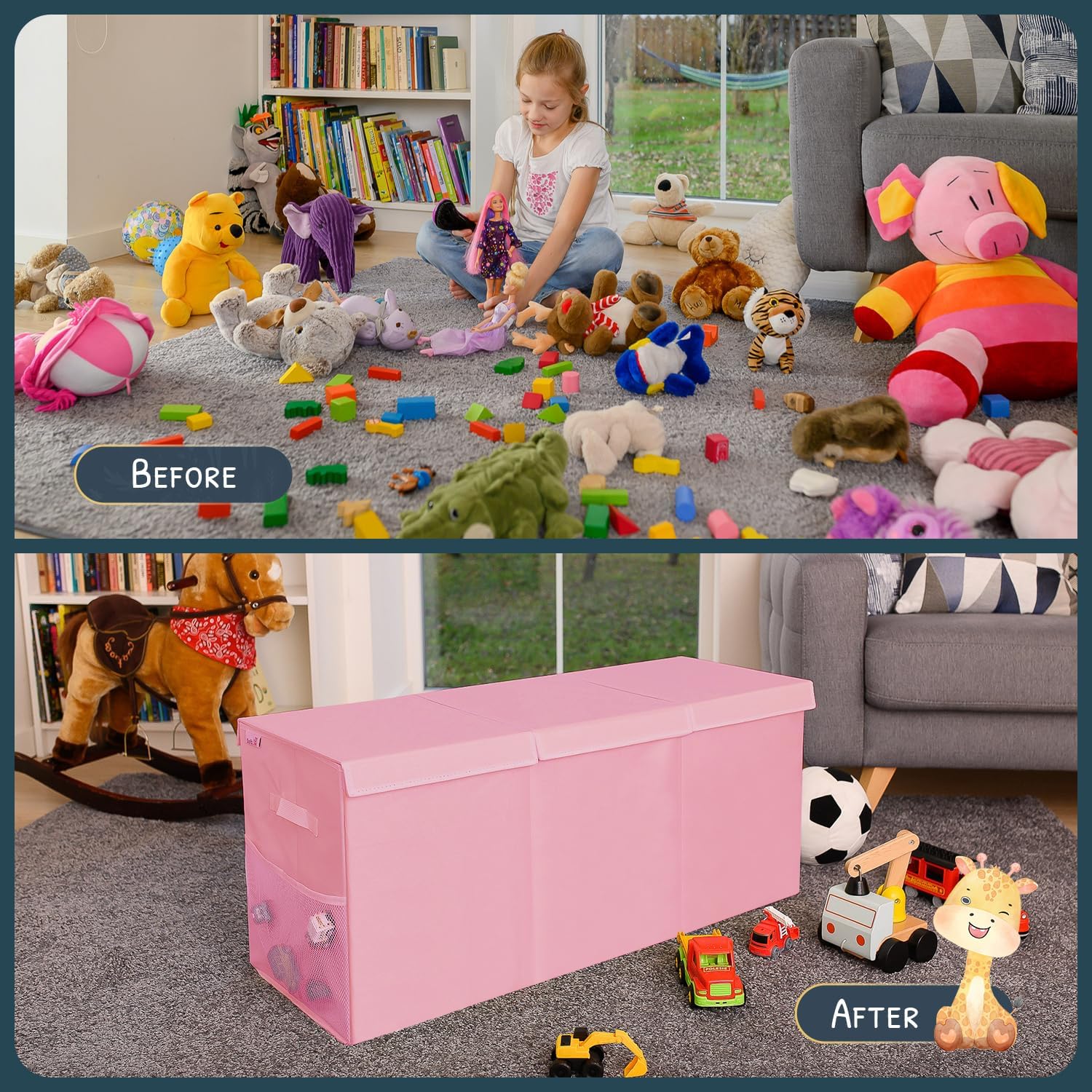 Extra Large Toy Storage Organizer with Lid - Sturdy, Collapsible Toy Chest Storage Box Design - Toys Bin with Dividers for Kids, Nursery, Bedroom, Playroom 37"x16"x14" - NestledHome