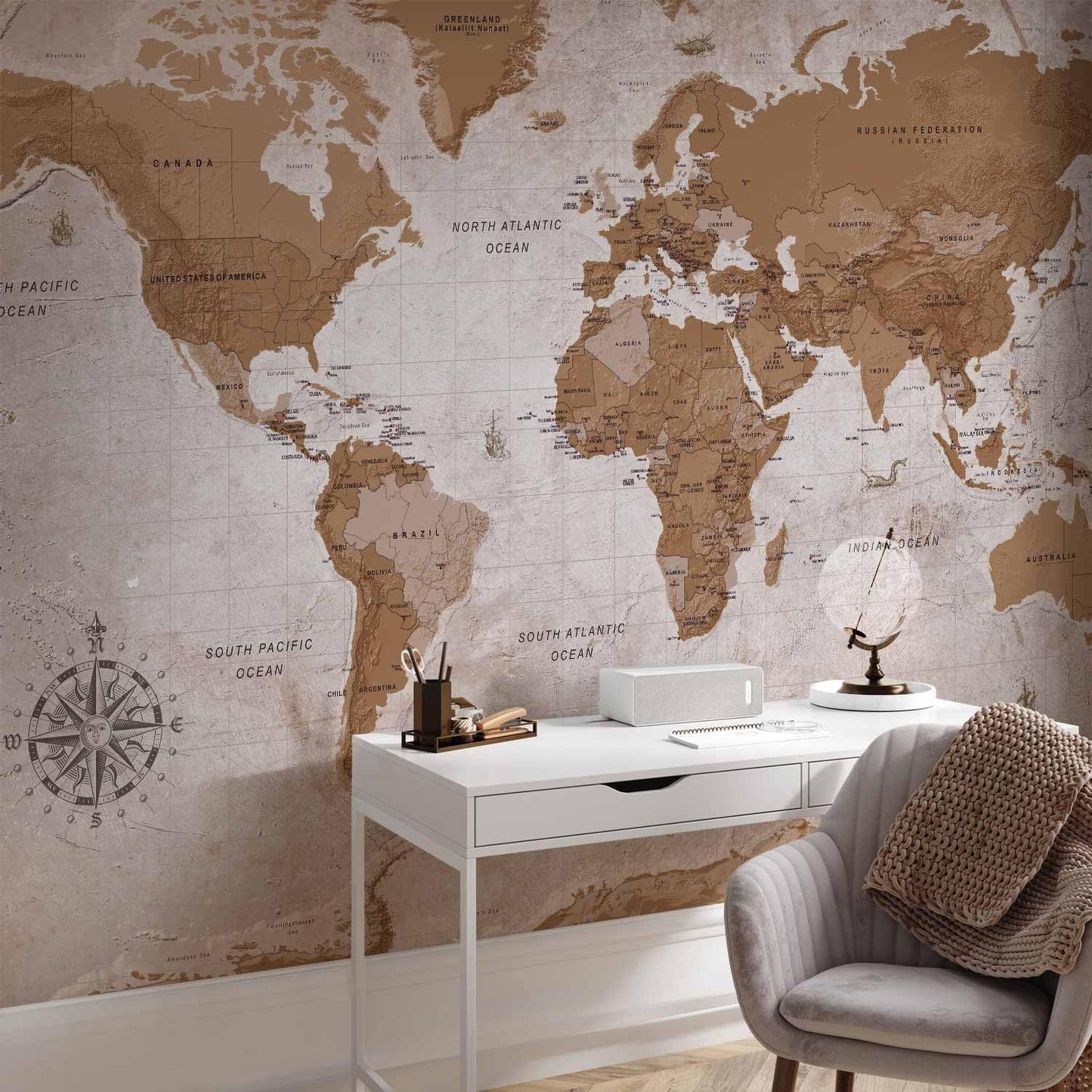 artgeist Wall Mural World Map 77x55 in - XXL Peel and Stick Self-Adhesive Wallpaper Removable Large Sticker Foil Wall Decor Print Picture Image Design Map of The World k-A-0108-a-a