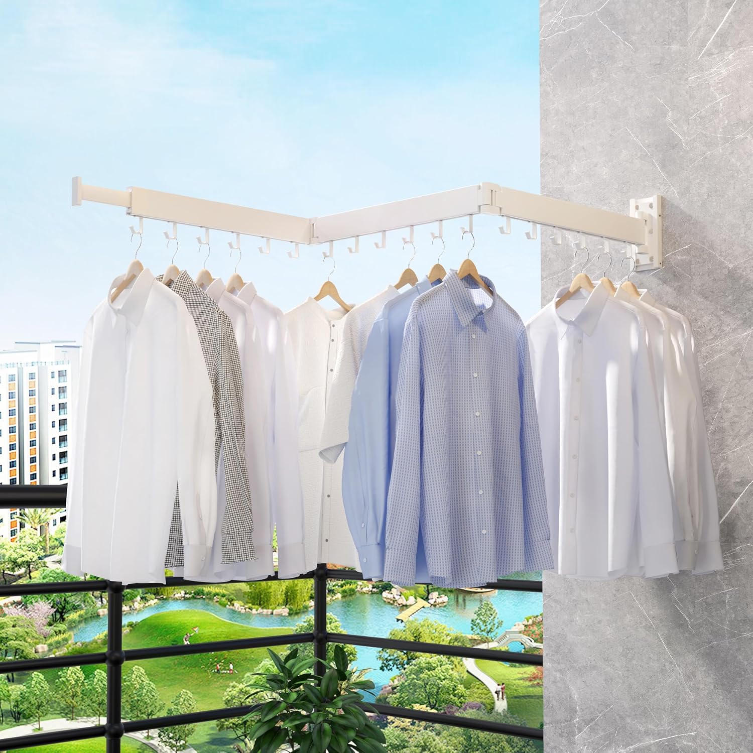 Clothes Drying Rack,Laundry Space Saver Wall Mounted,Retractable,Collapsible(Tri-Fold), White Color Rack Clothing - NestledHome