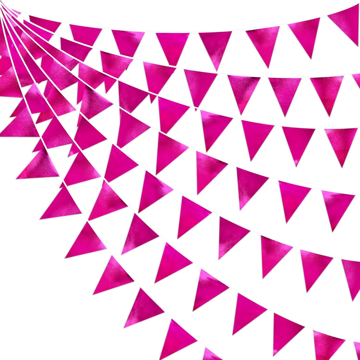 Hot Pink Party Decorations Triangle Pennant Banner Flag Rose Pink Metallic Fabric Bunting Garland for Birthday Bachelorette Wedding Bridal Shower Anniversary Flamingo Theme Party Supplies - NestledHome