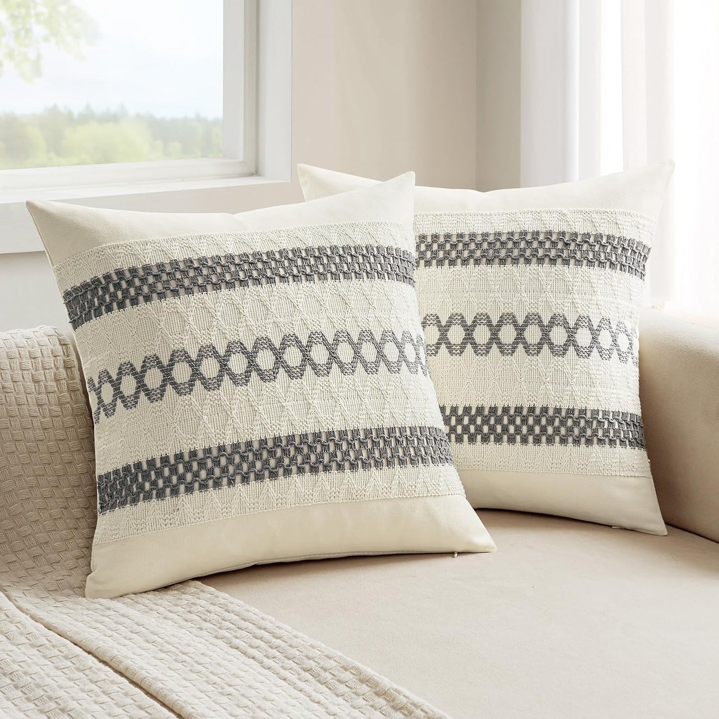 MIULEE Set of 2 Gray Boho Decorative Pillow Covers 20x20 Inch Farmhouse Rustic Couch Throw Pillows Modern Spring Cotton Cushion Covers Retro Cute Macrame Woven Home Decor for Bed Sofa Chair