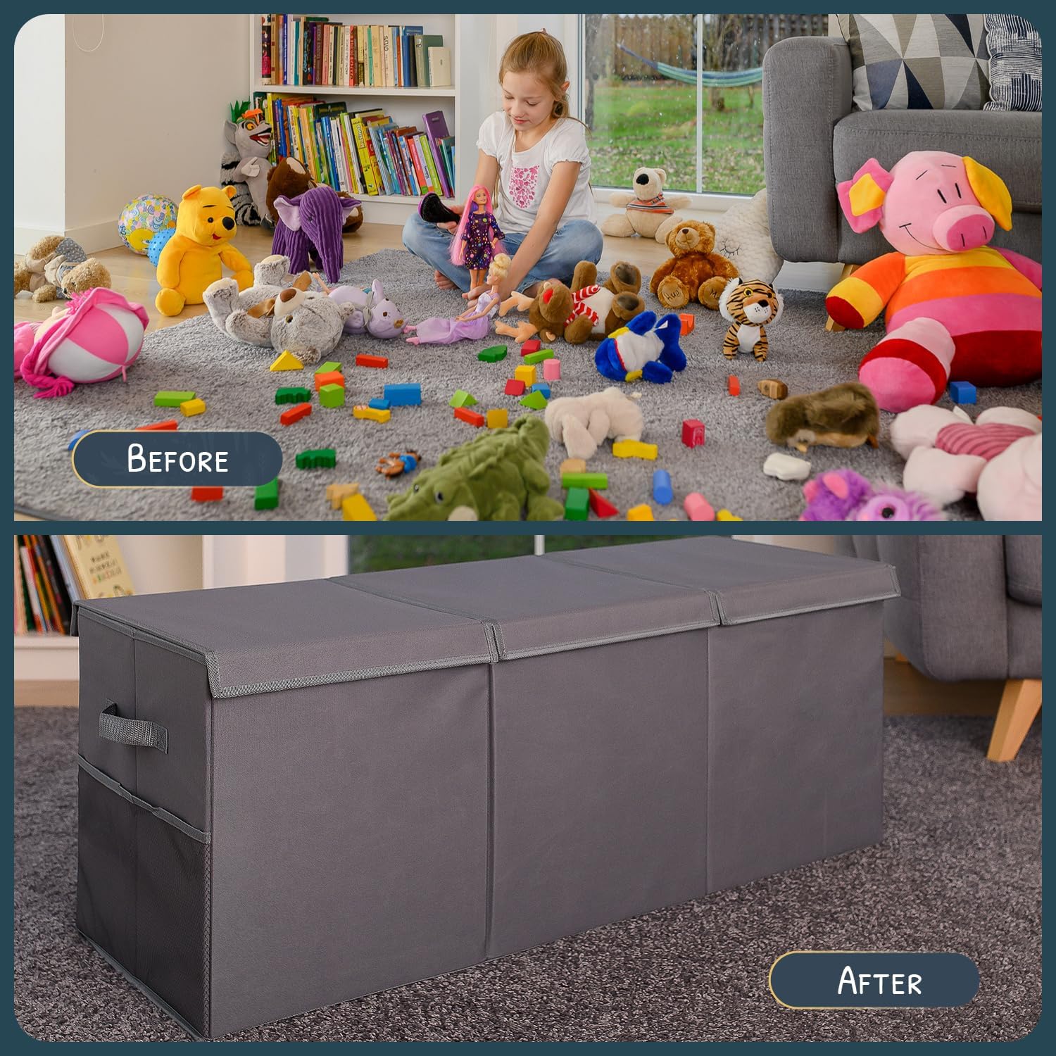 Extra Large Toy Storage Organizer with Lid - Sturdy, Collapsible Toy Chest Storage Box Design - Toys Bin with Dividers for Kids, Nursery, Bedroom, Playroom 37"x16"x14" - NestledHome