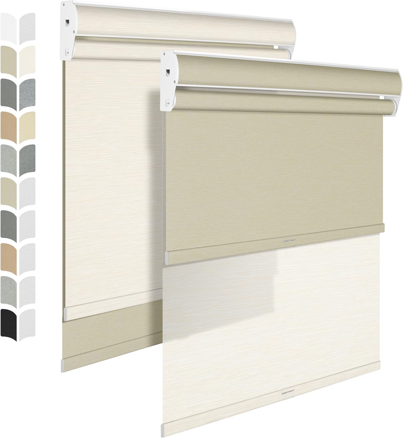 BERISSA Cordless Dual Roller Shades with Cassette Valance, Double Window Shades - Blackout and Light Filtering, Day and Night for Home Office Door. Striped Jacquard Beige. 47 W x 48" H