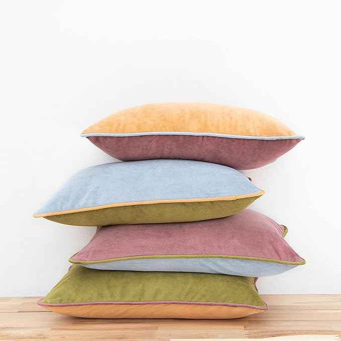 MONDAY MOOSE Decorative Throw Pillow Covers Cushion Cases, Set of 4 Soft Velvet Modern Double-Sided Designs, Mix and Match for Home Decor, Pillow Inserts Not Included (12x20 inch, Purple/Green)