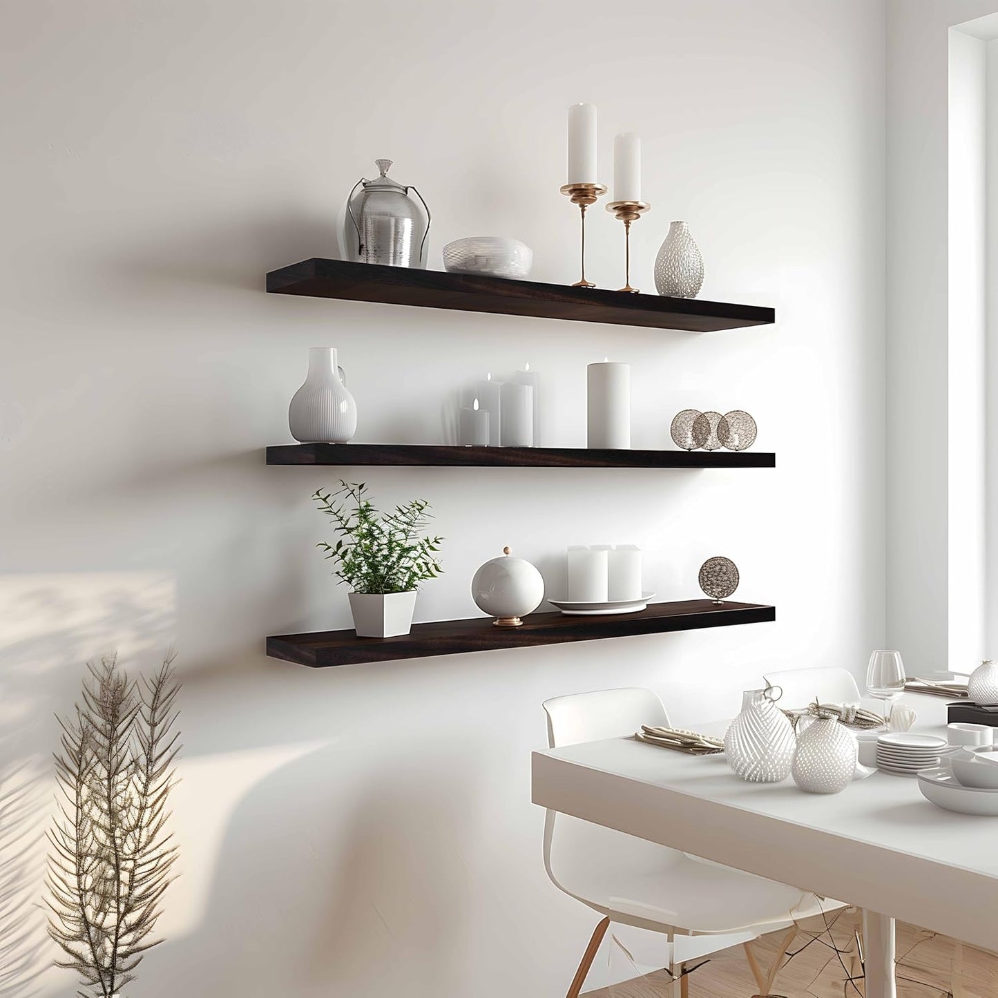 Wood Floating Shelves for Wall Decor, Rustic Wall Shelves for Bedroom Bathroom Kitchen Living Room, Set of 4 Walnut 36 Inch - NestledHome