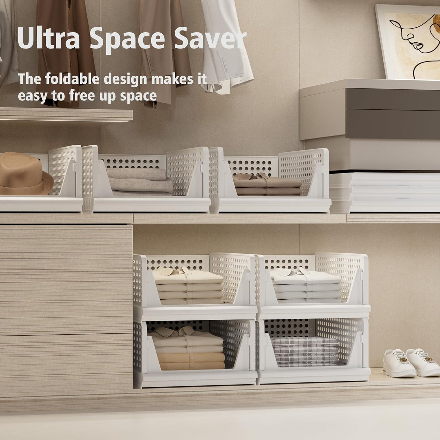 5 Pack Stackable Plastic Storage Basket Closet Organizer Bin Foldable Clothes Organizer Storage Drawer Shelf Container for Living room Bathroom Kitchen Office (3L+2S) - NestledHome