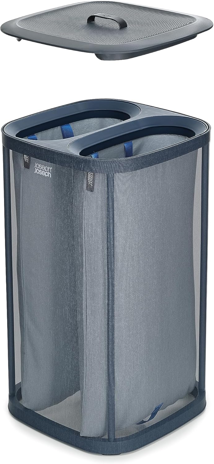 Joseph Joseph Tota 60 liter/15.8 gallon Laundry Hamper Separation Basket with lid, 2 Removable Washing Bags with Handles- Carbon Black - NestledHome