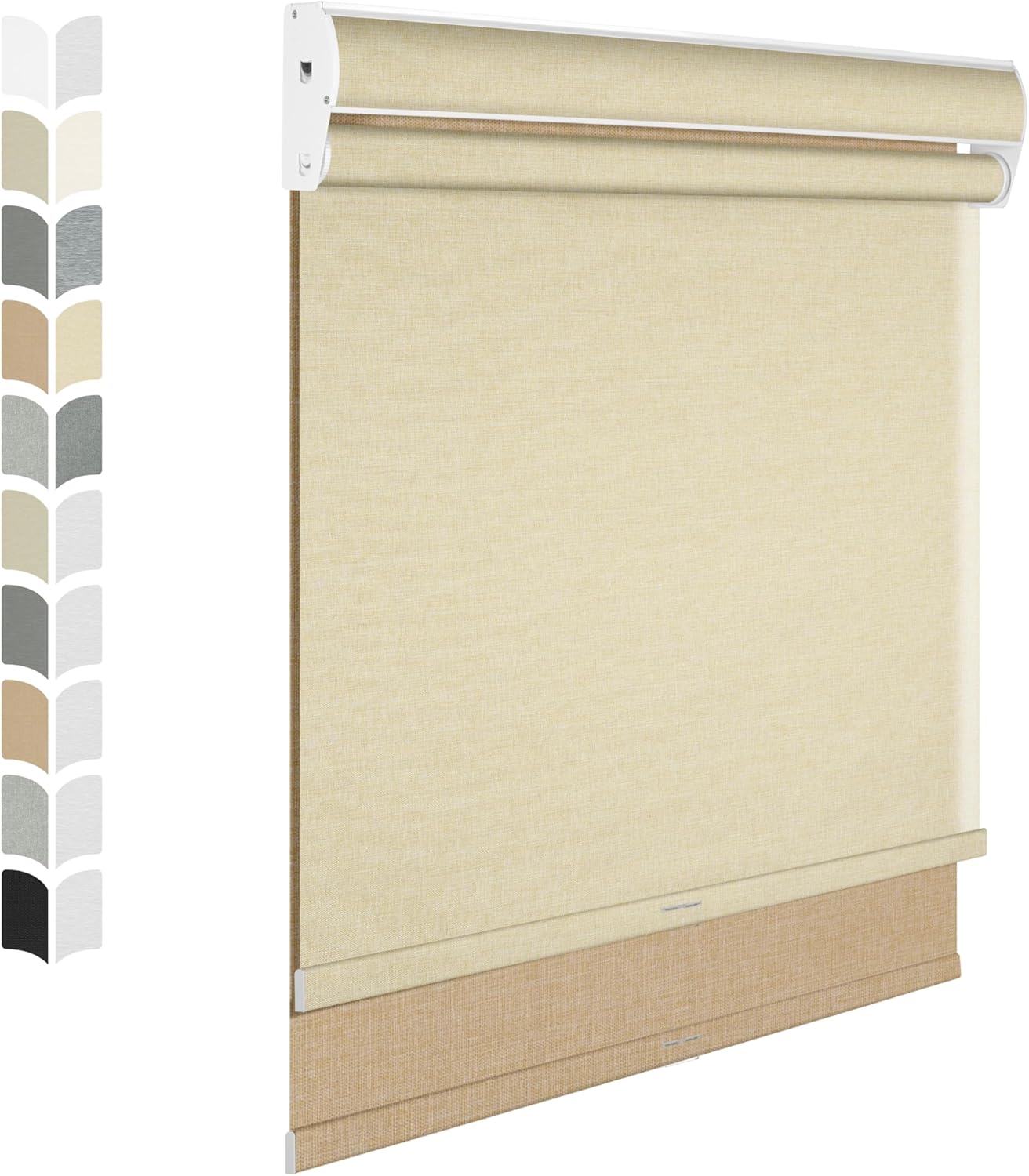 BERISSA Cordless Dual Roller Shades with Cassette Valance,Double Window Shades Blackout and Light Filtering Shades,Day and Night Roller Shades for Home Office Door.Linen Beige.72 W x 36" H