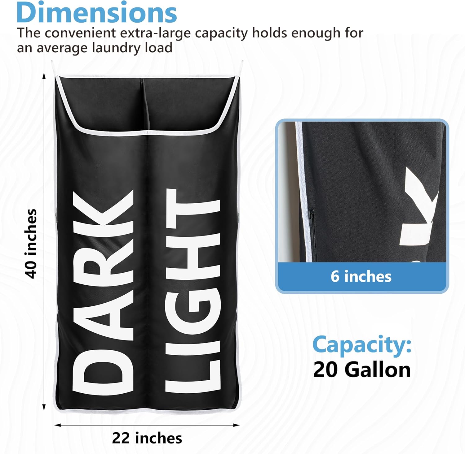 Hanging Laundry Hamper Bag XL 40x22", Space Saving over the Door Storage Bags, Behind the Door Hampers for Dirty Clothes & Wall Mounted Basket for Bathroom, Organizer for Small Room Spaces RV - NestledHome