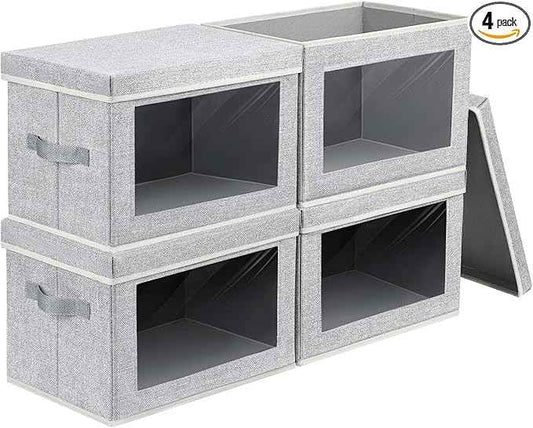 Storage Baskets with Lids, 4 Pack Large Box Organizer with Window, Fabric Storage Cubes Bins for Closet, Collapsible Organizer Bins for Bedroom, Living Room, Dorm, Blended
