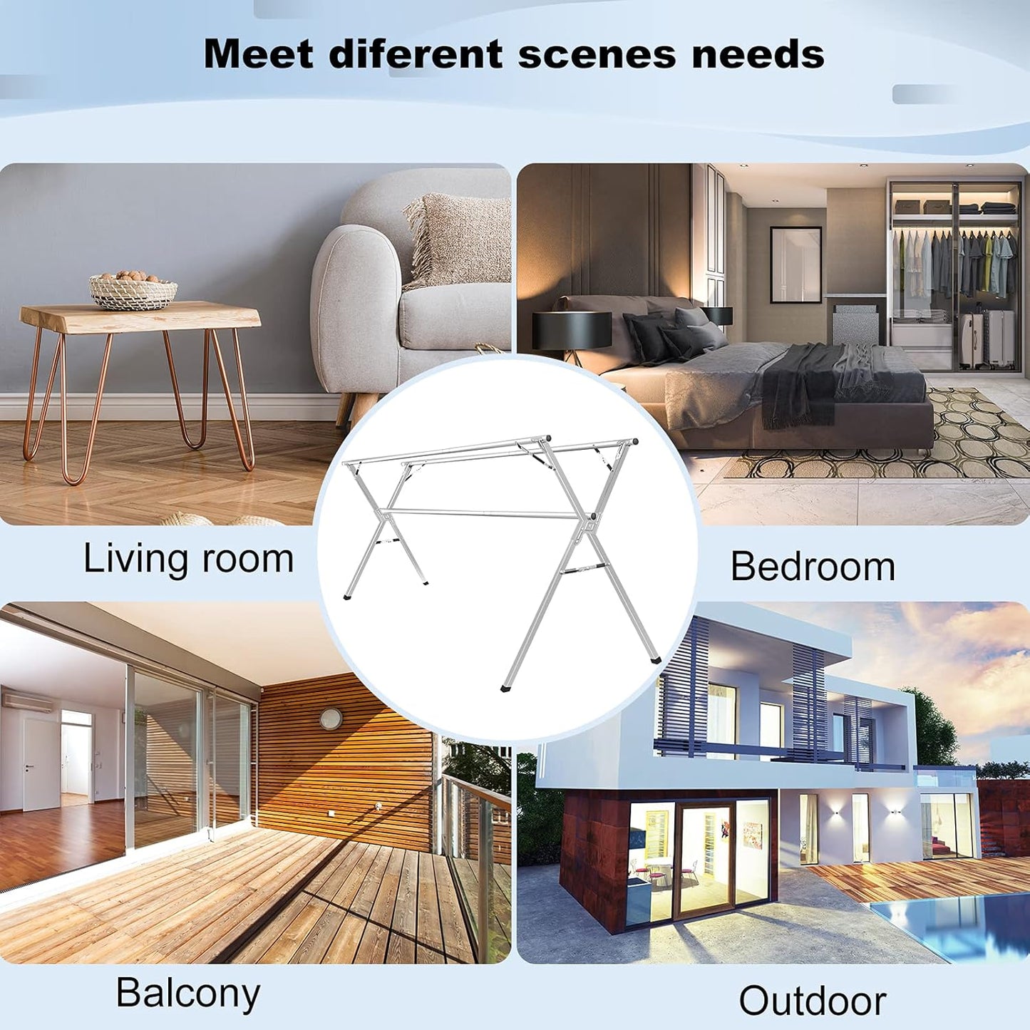 Sillars Clothes Drying Rack, 63 inches Laundry Drying Rack Clothing Foldable & Collapsible Stainless Steel Heavy Duty Clothing Drying Rack with Windproof Hooks for Indoor Outdoor - NestledHome