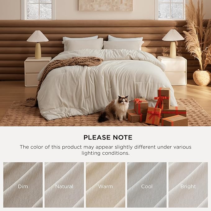 Bedsure Super King Comforter Set - Beige Soft Bedding for All Seasons, Cationic Dyed Bed Set, 3 Pieces, 1 Super King Size Comforter (120"x120") and 2 Pillow Shams (20"x36"+2")