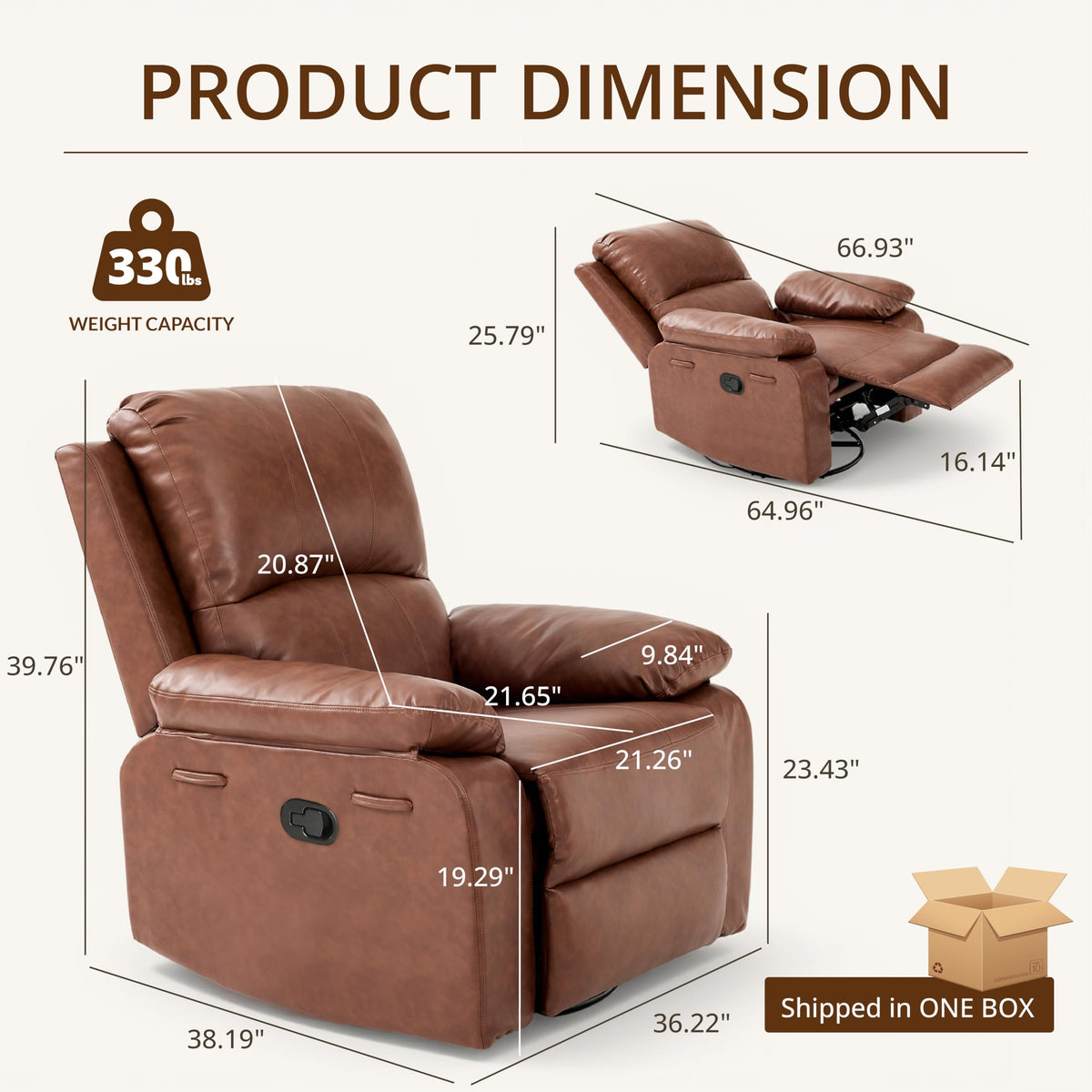 360° Swivel Rocking Leather Recliner Chair for Adults