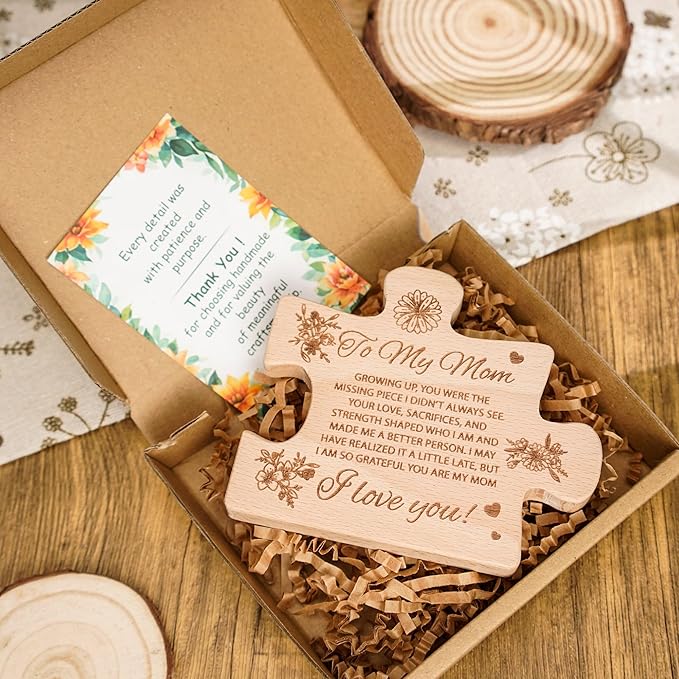 to My Mom Puzzle Piece Gift, Mothers Day Puzzle Block Solid Natural Wooden Engraved Gifts for Momm, Best Presents for Moms, Best mom Ever Gifts, Mothers Day Decor for Mother's Day