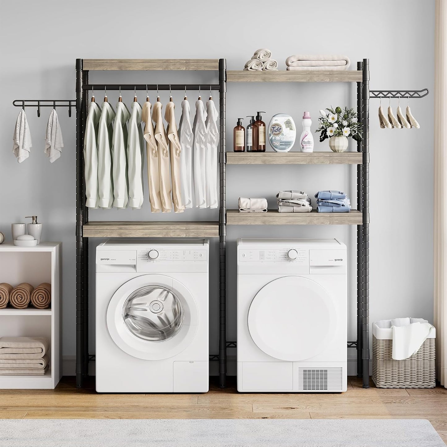 Double Row Over Washer and Dryer Storage Shelves, Laundry Room Organization and Storage, Heavy Duty Laundry Room Shelves, with Adjustable Height, 5-Tier - NestledHome