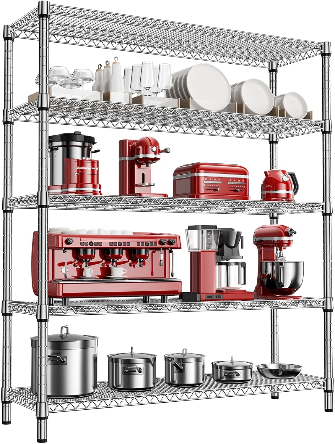2200 Lbs 5 Tier Storage Rack Metal Wire Shelving Unit, Storage Standing Shelf Organizer for Laundry Bathroom Kitchen Pantry Closet Garage, Chrome 17.7" D x 59.1" W x 70.4" H - NestledHome