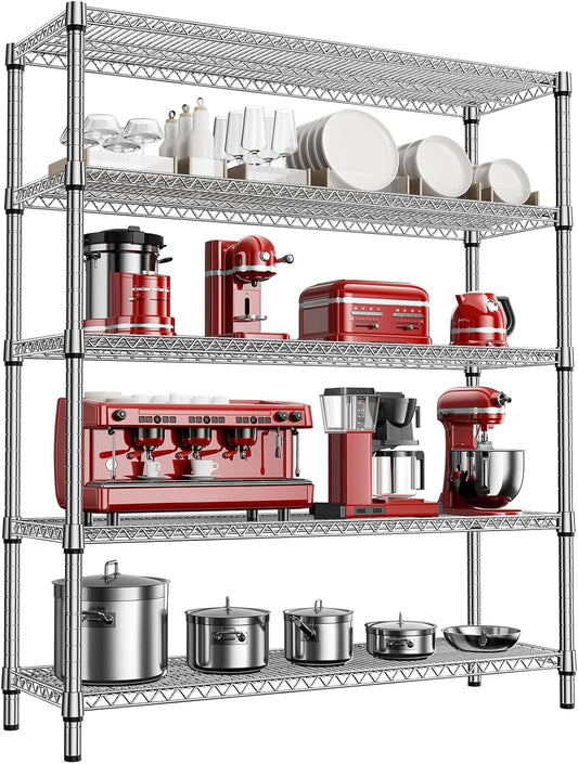 2200 Lbs 5 Tier Storage Rack Metal Wire Shelving Unit, Storage Standing Shelf Organizer for Laundry Bathroom Kitchen Pantry Closet Garage, Chrome 17.7" D x 59.1" W x 70.4" H - NestledHome