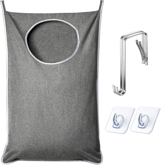 XL Hanging Laundry Hamper, Extra Large Tear-resistance Door Hamper with 2 Types Hooks for Dirty Clothes, Save Bathroom Space Hanging Laundry Bag (36.5x 22 Inch,Grey) - NestledHome