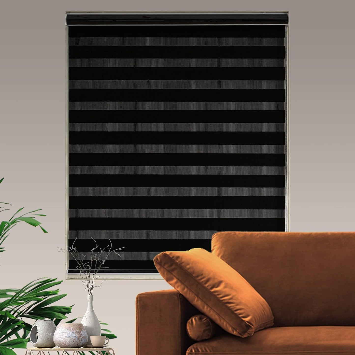 Blackout Zebra Blinds, Dual Layer Free-Stop, Room Darkening Zebra Shades, Blinds for Indoor Windows, Light Filtering Privacy Sheer Shade for Home(41" W X 72" H, Black)