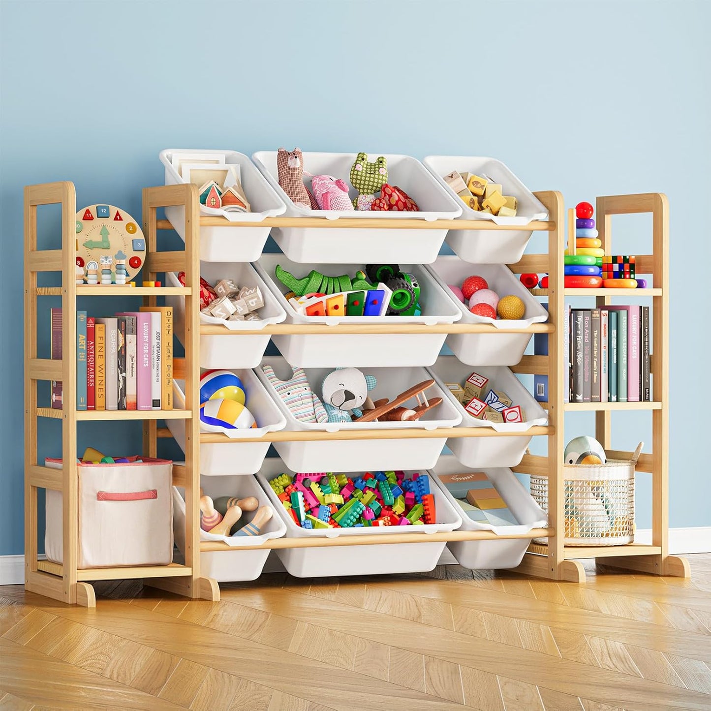 SpaceAid Toy Storage Organizer with 6 Shelves and 12 Bins, Toy Organizers Storage Bookshelf, Kids Bin Shelf Toys Box Bookcase for Bedroom Playroom Organization Room Decor, White - NestledHome
