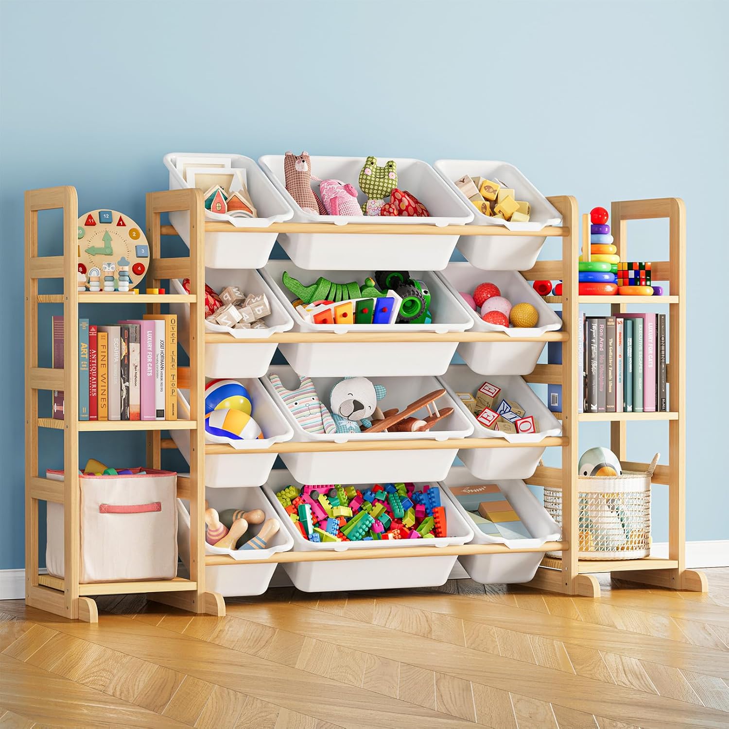 SpaceAid Toy Storage Organizer with 6 Shelves and 12 Bins, Toy Organizers Storage Bookshelf, Kids Bin Shelf Toys Box Bookcase for Bedroom Playroom Organization Room Decor, White - NestledHome