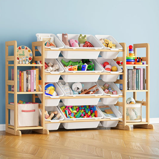 SpaceAid Toy Storage Organizer with 6 Shelves and 12 Bins, Toy Organizers Storage Bookshelf, Kids Bin Shelf Toys Box Bookcase for Bedroom Playroom Organization Room Decor, White - NestledHome