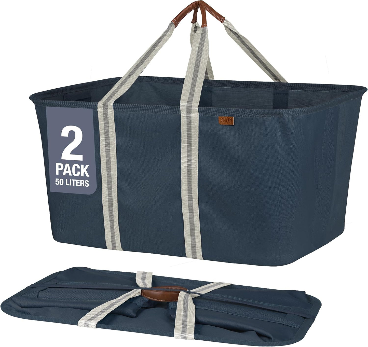 CleverMade Collapsible Laundry Tote - LUXE Navy Noir Cream 2Pack 50L - Foldable Storage Organization Container Clothes Laundry Room Storage Solution - NestledHome