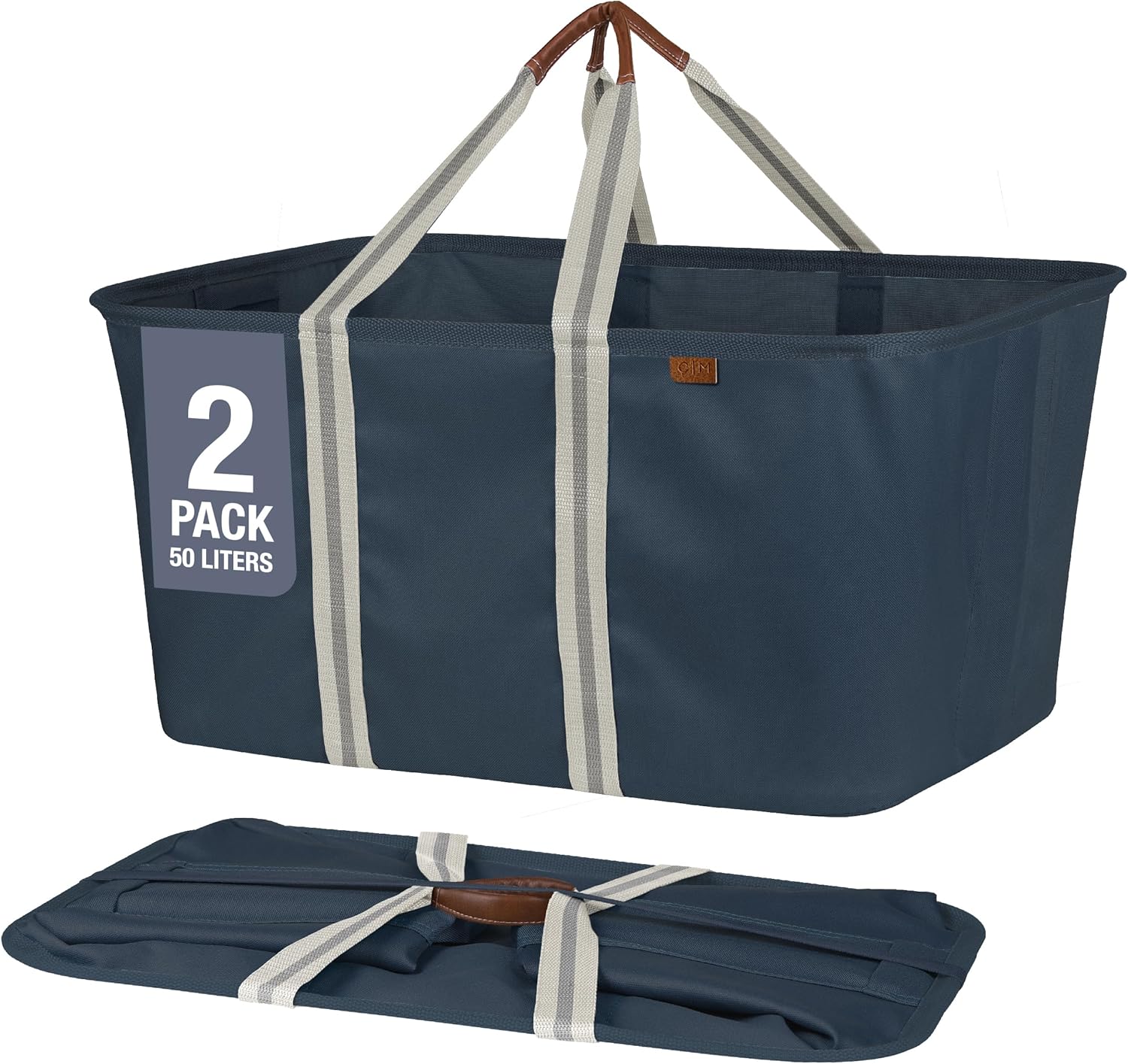 CleverMade Collapsible Laundry Tote - LUXE Navy Noir Cream 2Pack 50L - Foldable Storage Organization Container Clothes Laundry Room Storage Solution - NestledHome